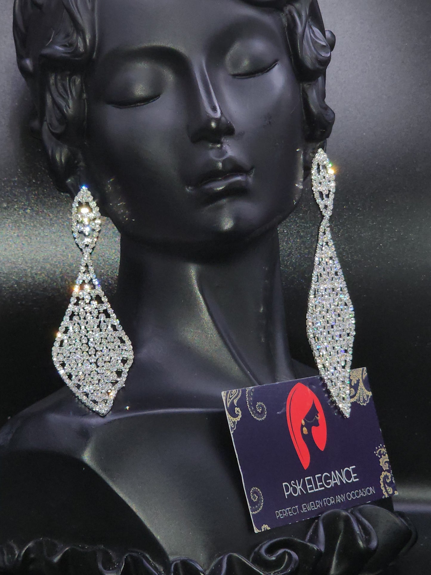 Silver Crystal Jhumka Statement Drop Earrings