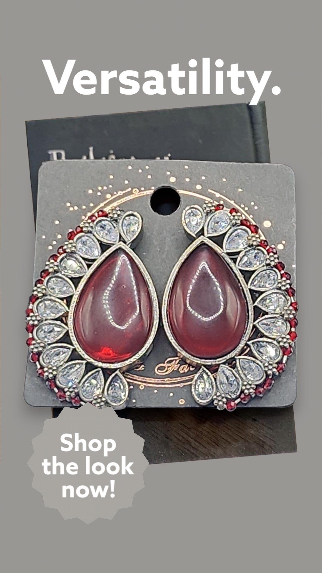 PSK ELEGANCE Deep Red Teardrop Statement Earrings | Crystal Halo Luxury Indo-Western Jewelry