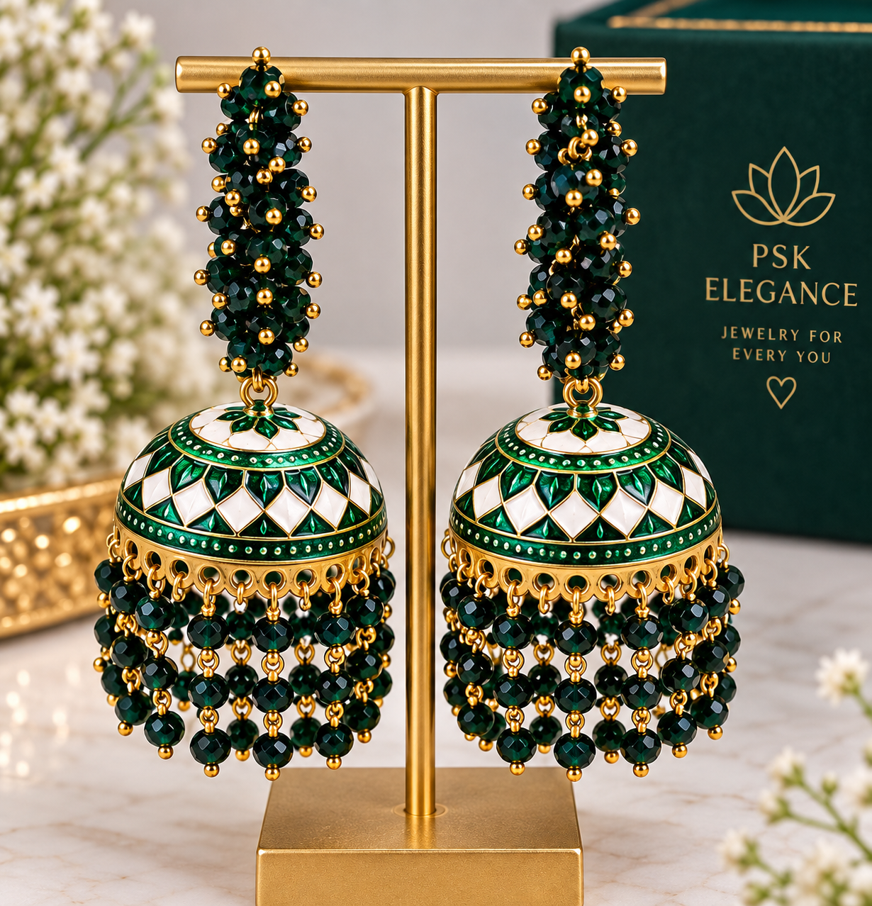 Green  Meenakari Jhumka Earrings