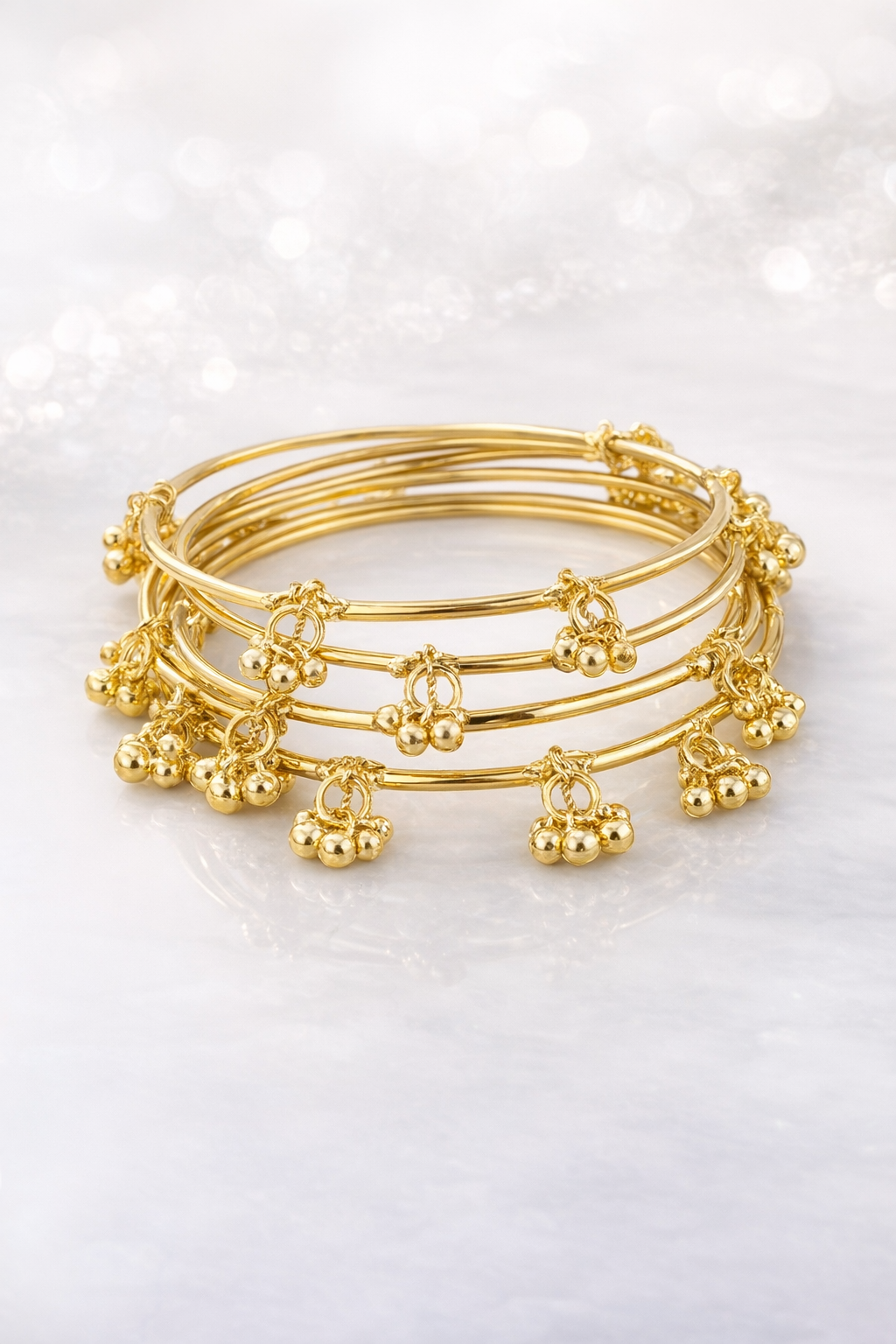 Gold Tone Multi-Bangle Set with Dangling Charms | Indian Statement Bangles