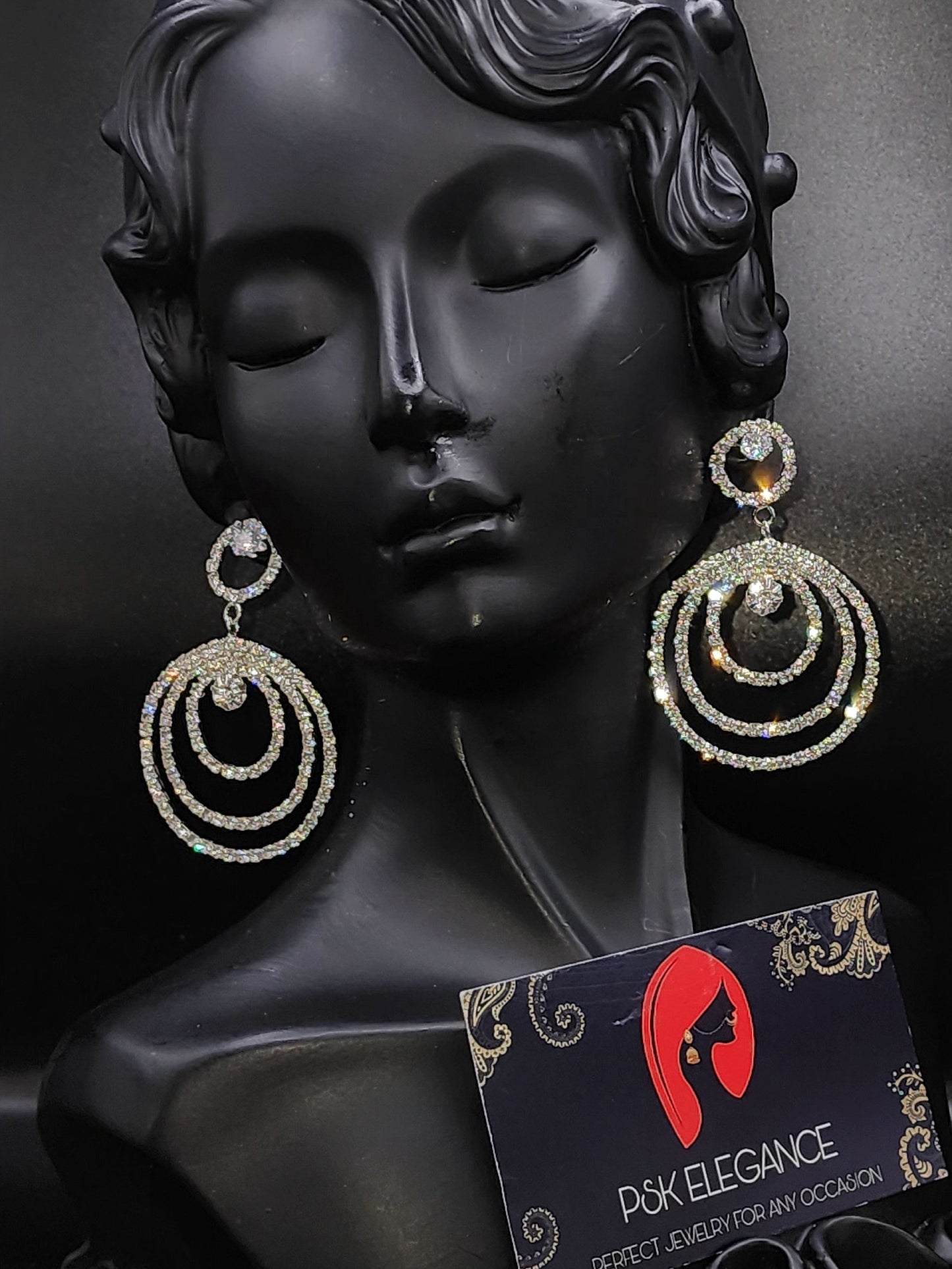 Silver Crystal Jhumka Statement Drop Earrings