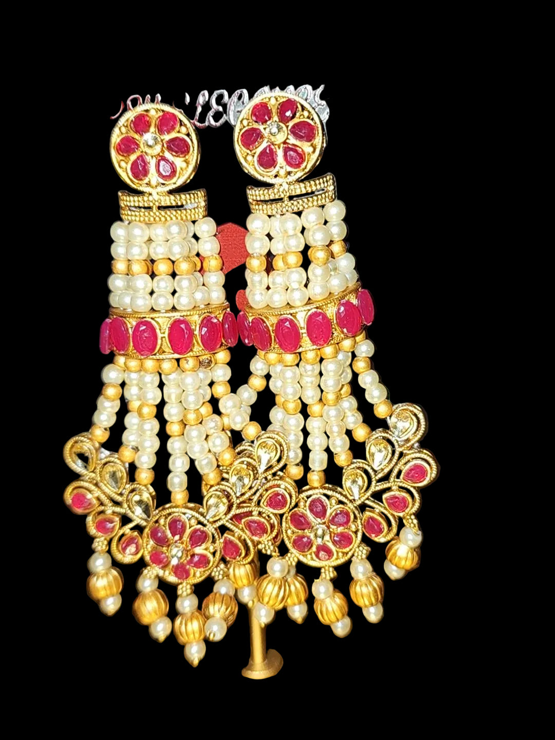 Ruby Red & Pearl Statement Jhumka Earrings