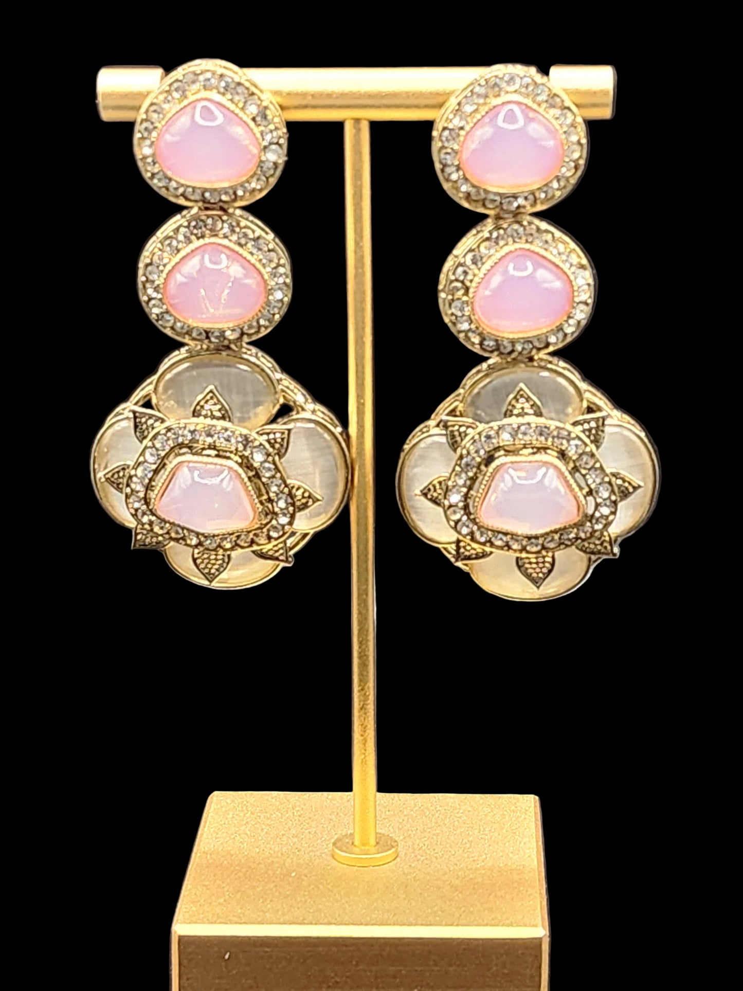 Pink Kundan Floral Statement Earrings