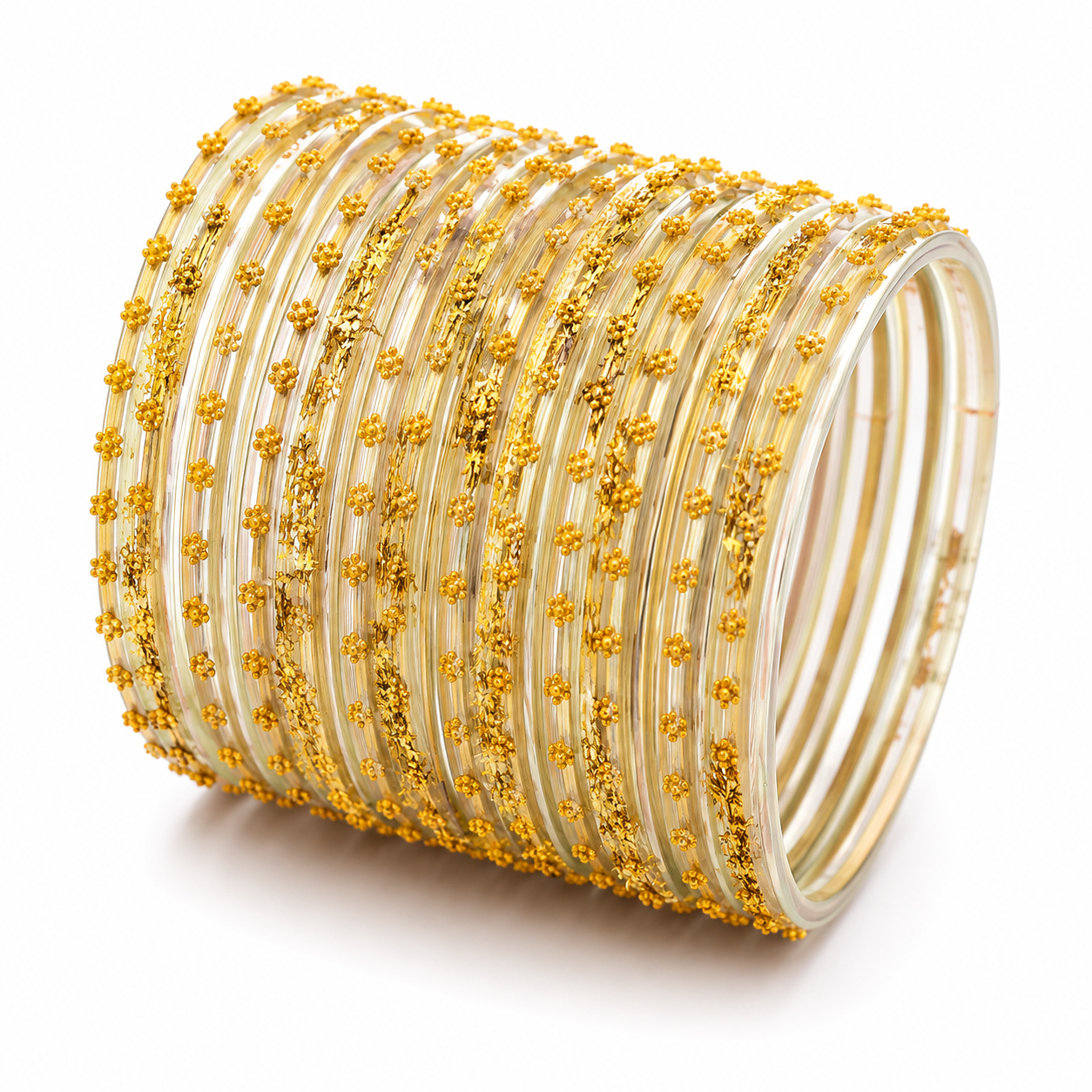 Glitter Gold Glass Bangles Collection – Size 2.12
