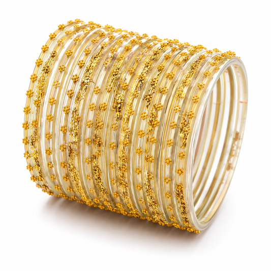 Glitter Gold Glass Bangles Collection – Size 2.12