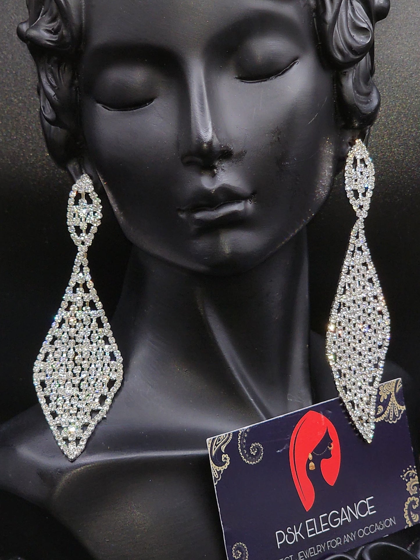 Silver Crystal Jhumka Statement Drop Earrings