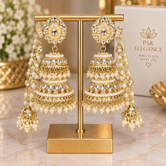 Pearl & Kundan Statement Jhumka Earrings