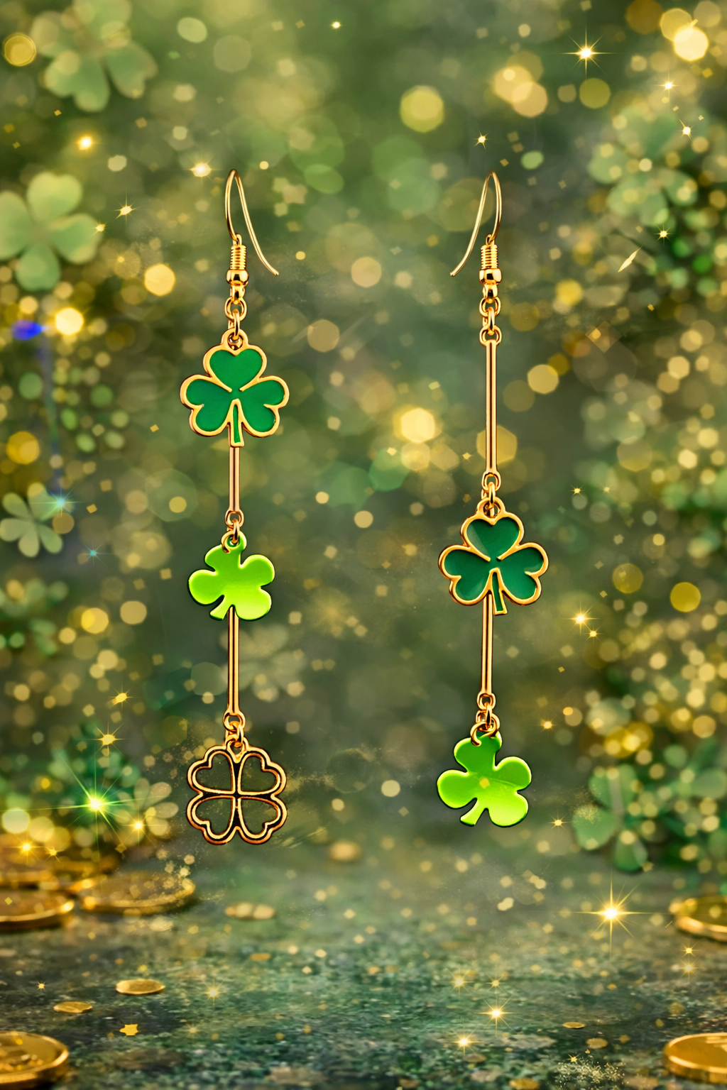 Lucky Clover Drop Earrings – PSK ELEGANCE ✨🍀