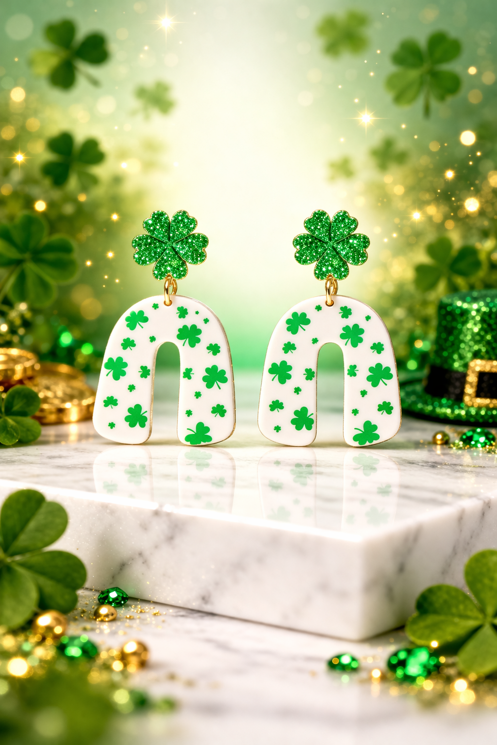 Lucky Clover Drop Earrings – PSK ELEGANCE ✨🍀