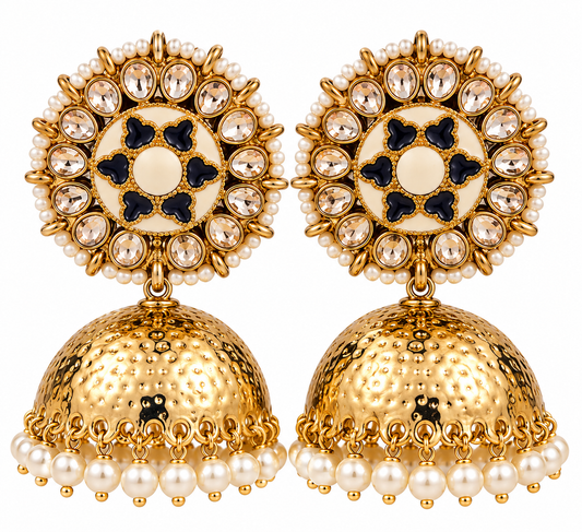 Pearl & Gold Jhumka Earrings | Traditional Indian Statement Earrings