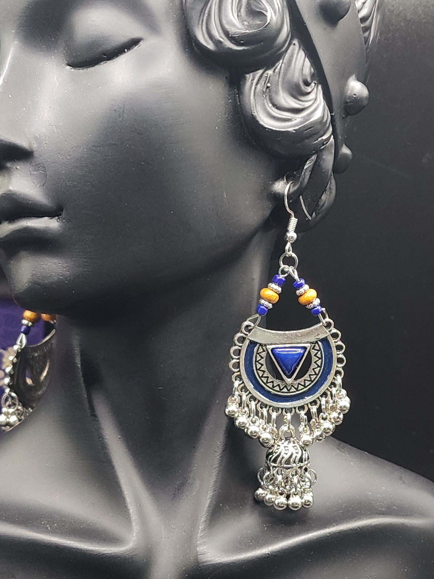 BLUE silver dangling Earrings