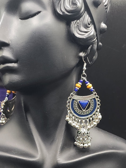 BLUE silver dangling Earrings