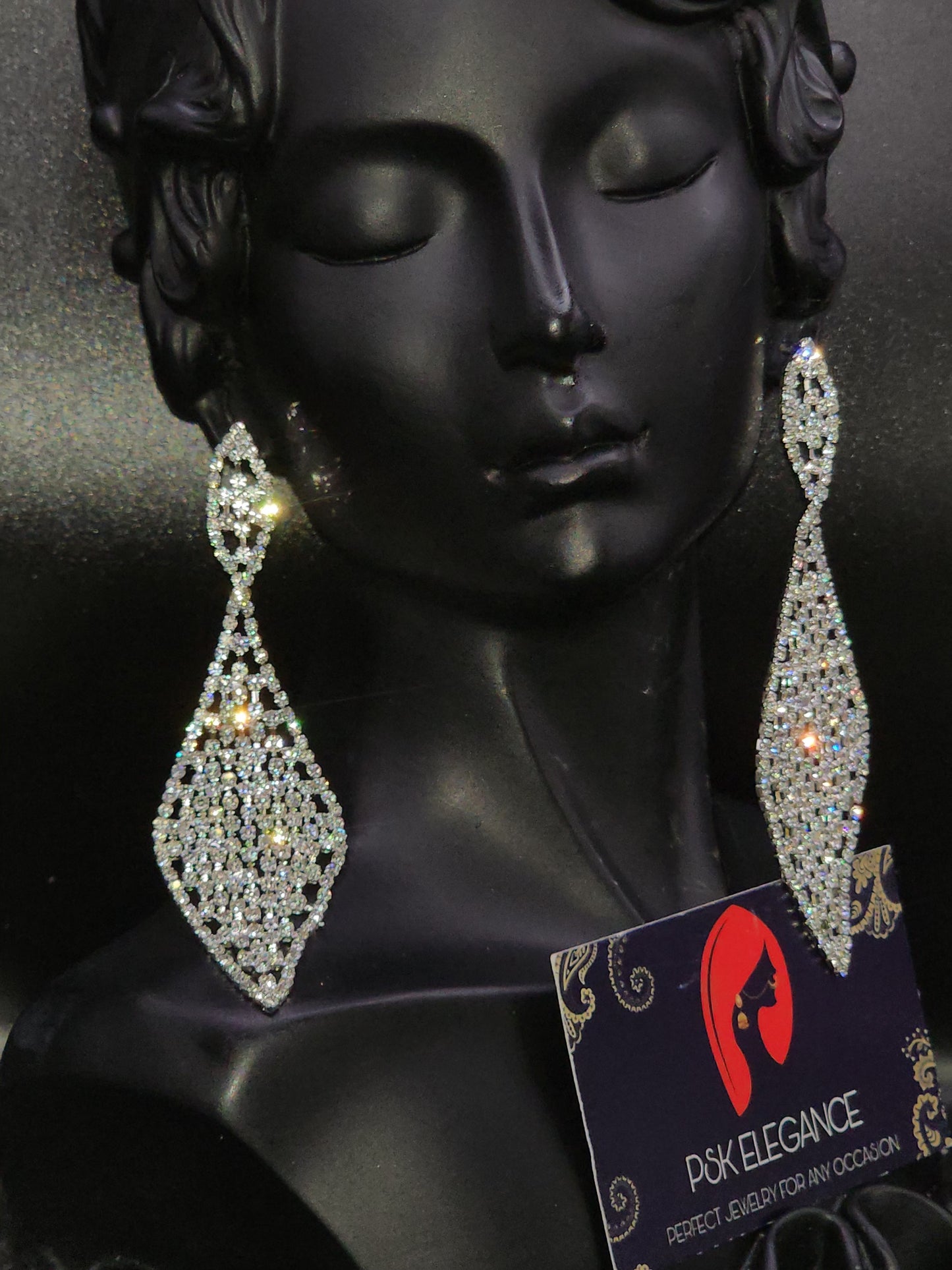 Silver Crystal Jhumka Statement Drop Earrings
