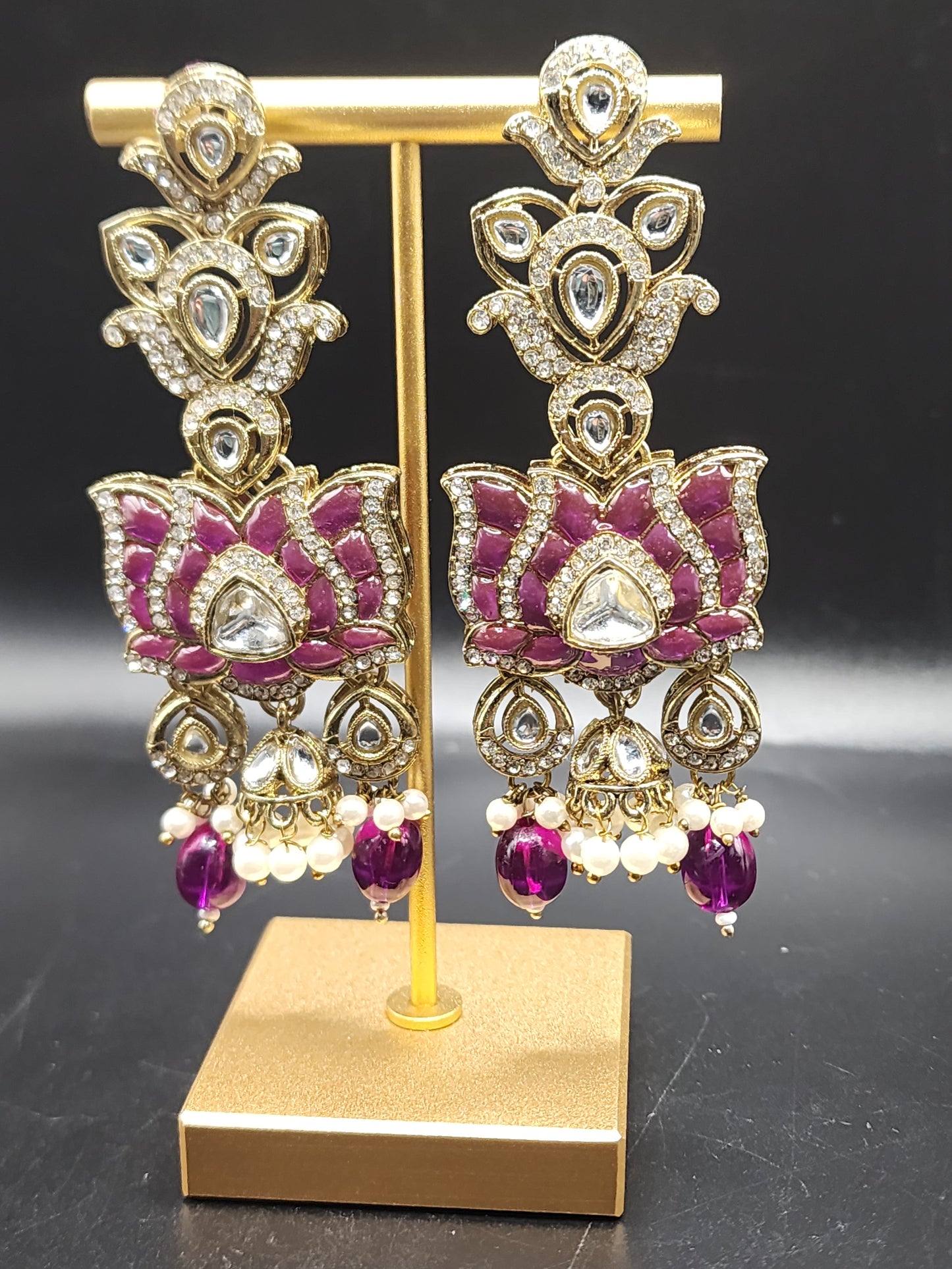 Lotus Kundan Statement Earrings – Pink & Gold Edition
