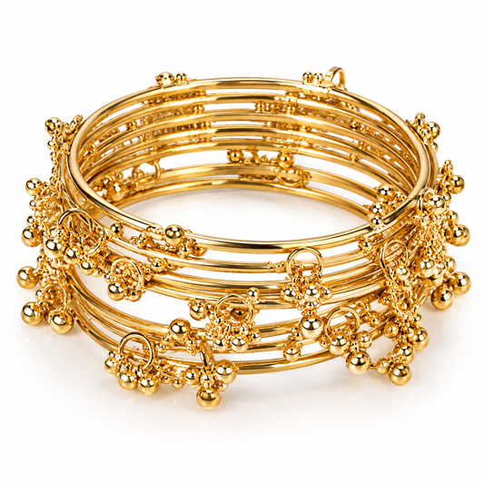Gold-Tone Decorative Beaded Bangles – Size 2.6 pair of 8