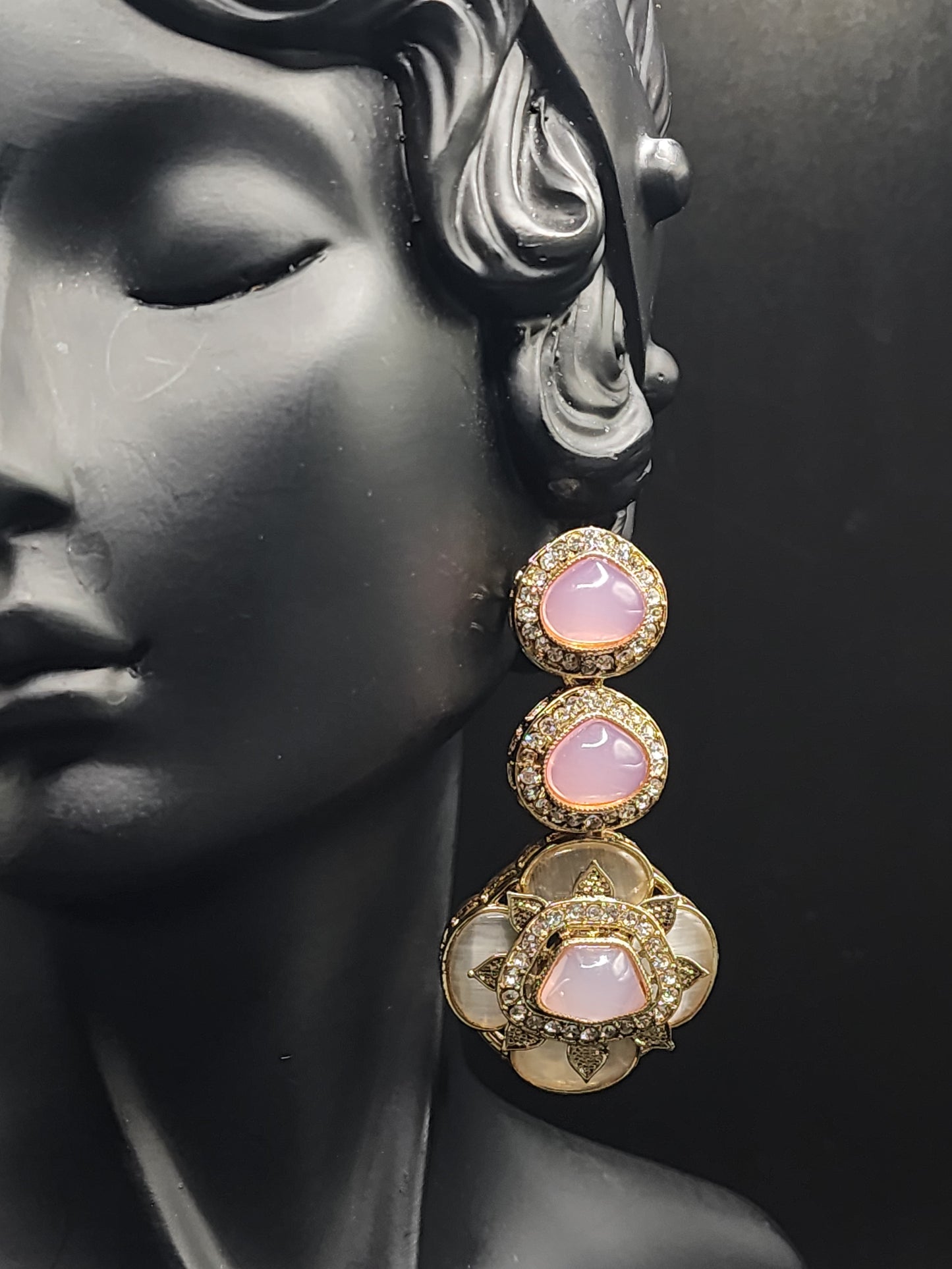 Pink Kundan Floral Statement Earrings