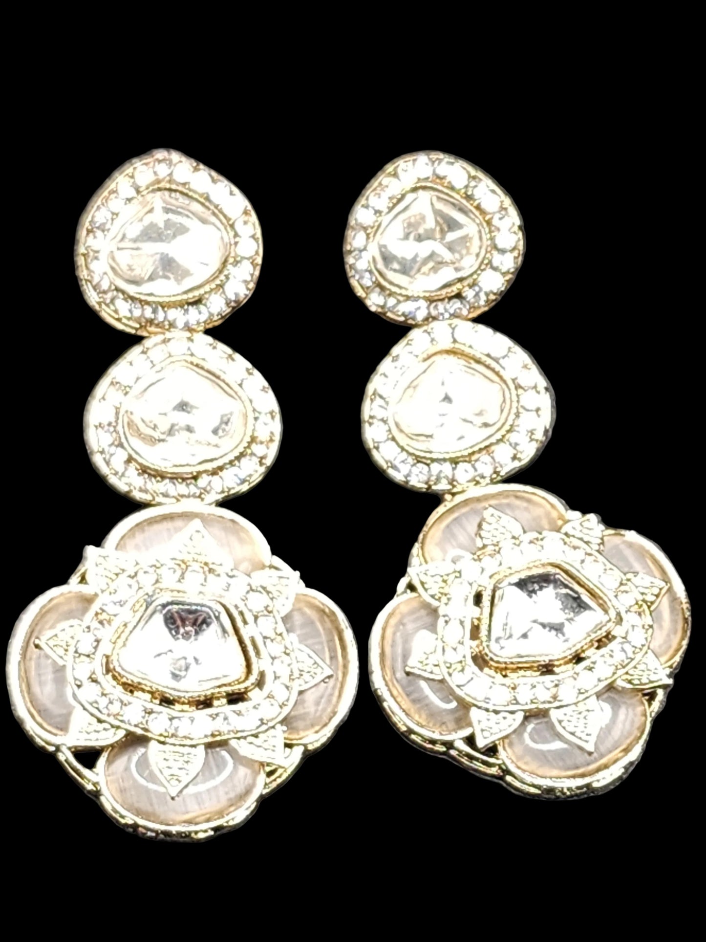 Ivory Kundan Floral Drop Earrings – Elegant Statement Luxe