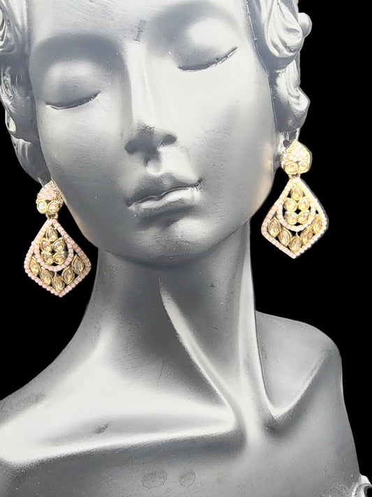 Blush Pink Kundan Drop Earrings – Elegant Everyday Luxe