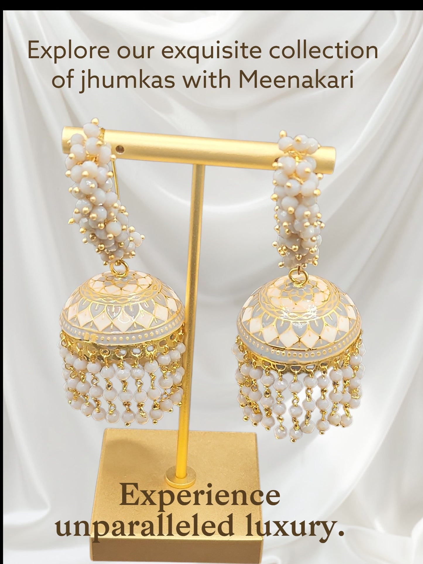 PSK ELEGANCE Ivory & Gold Meenakari Jhumka Earrings | Pearl Cluster Bridal Statement Jewelry