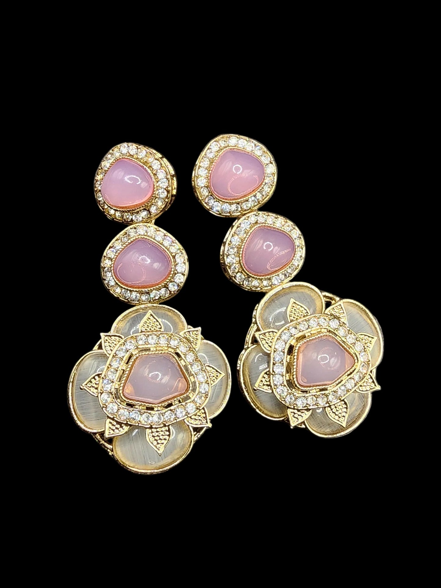 Pink Kundan Floral Statement Earrings