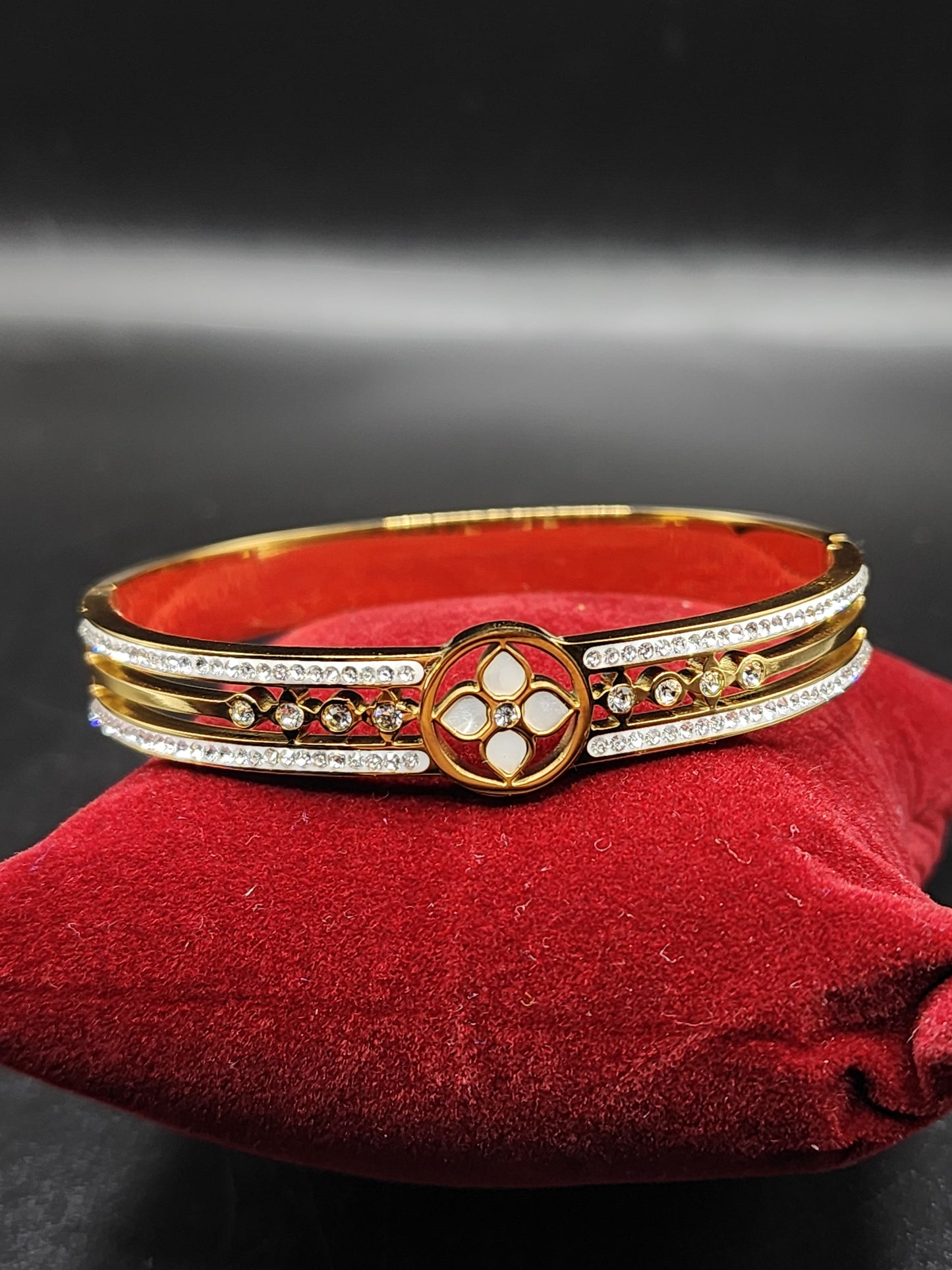 PSK ELEGANCE Floral Crystal Gold Designer Bracelet ✨
