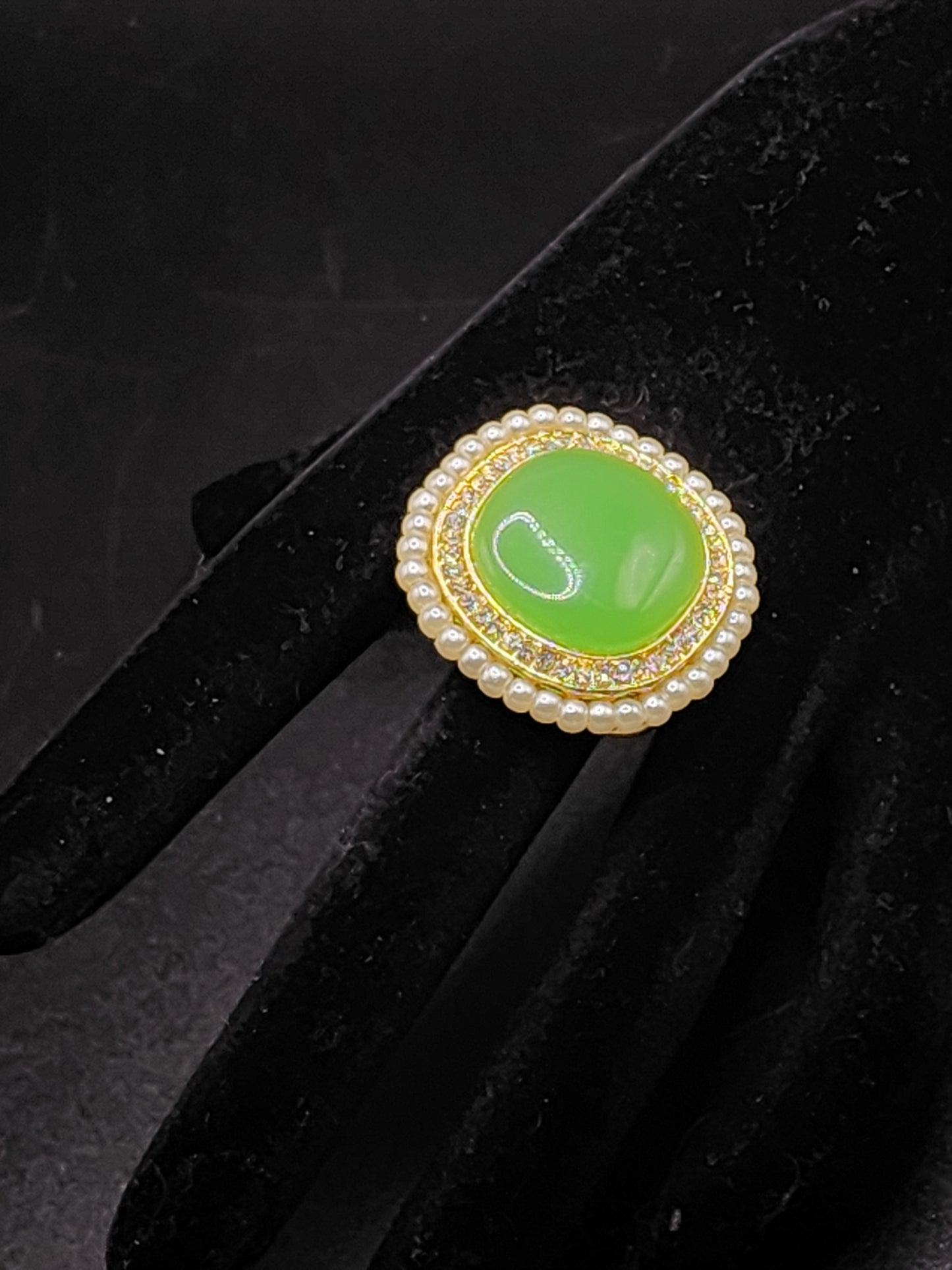 Emerald Glow Statement Ring | Gold Plated Pearl Halo Ring