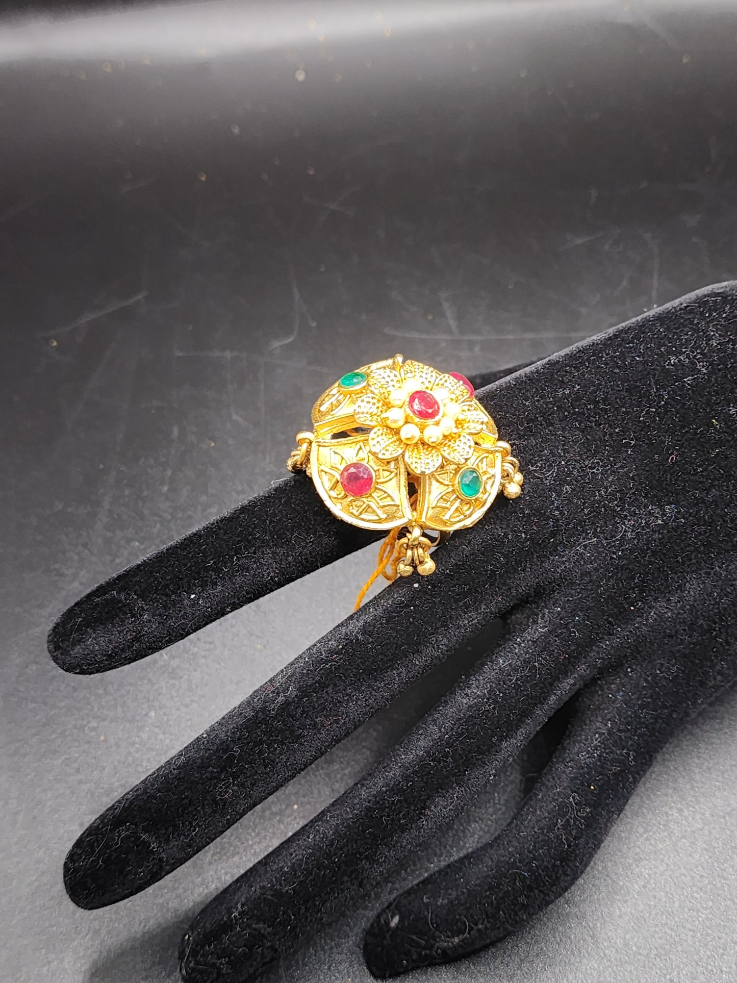 PSK ELEGANCE Antique Gold Floral Statement Ring | Multicolor Stone Traditional Adjustable Ring for Women