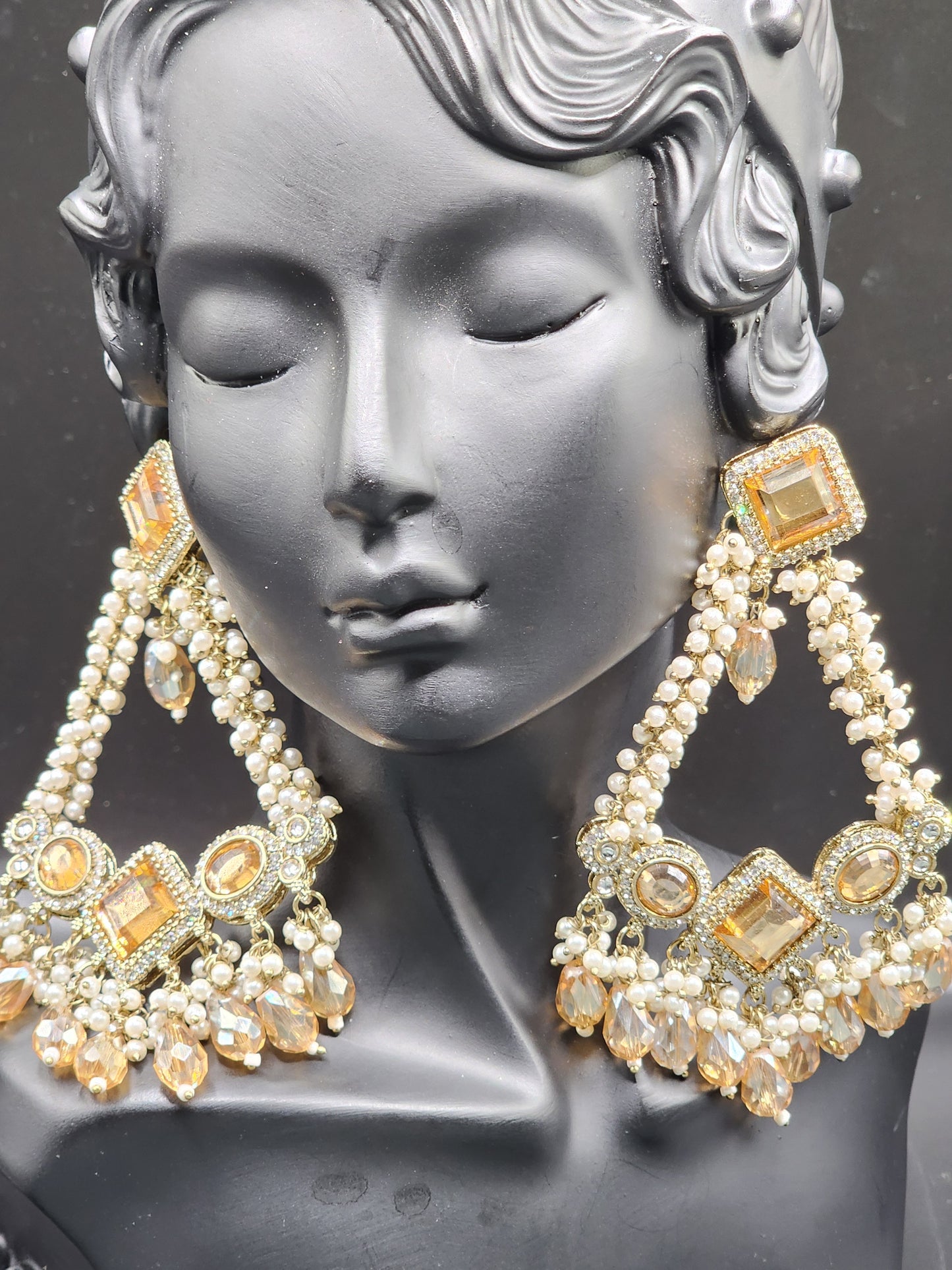 Champagne Pearl Statement Chandbali Earrings – Luxury Bridal Luxe