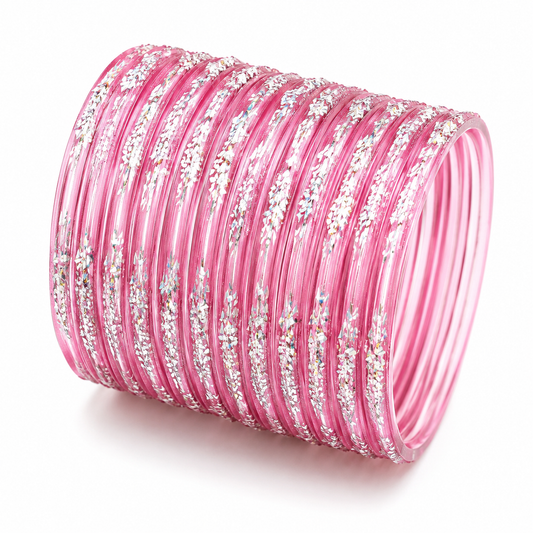 Pink Glitter Glass Bangles – Size 2.12