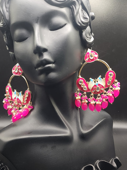 Royal Pink Peacock Chandbali Earrings