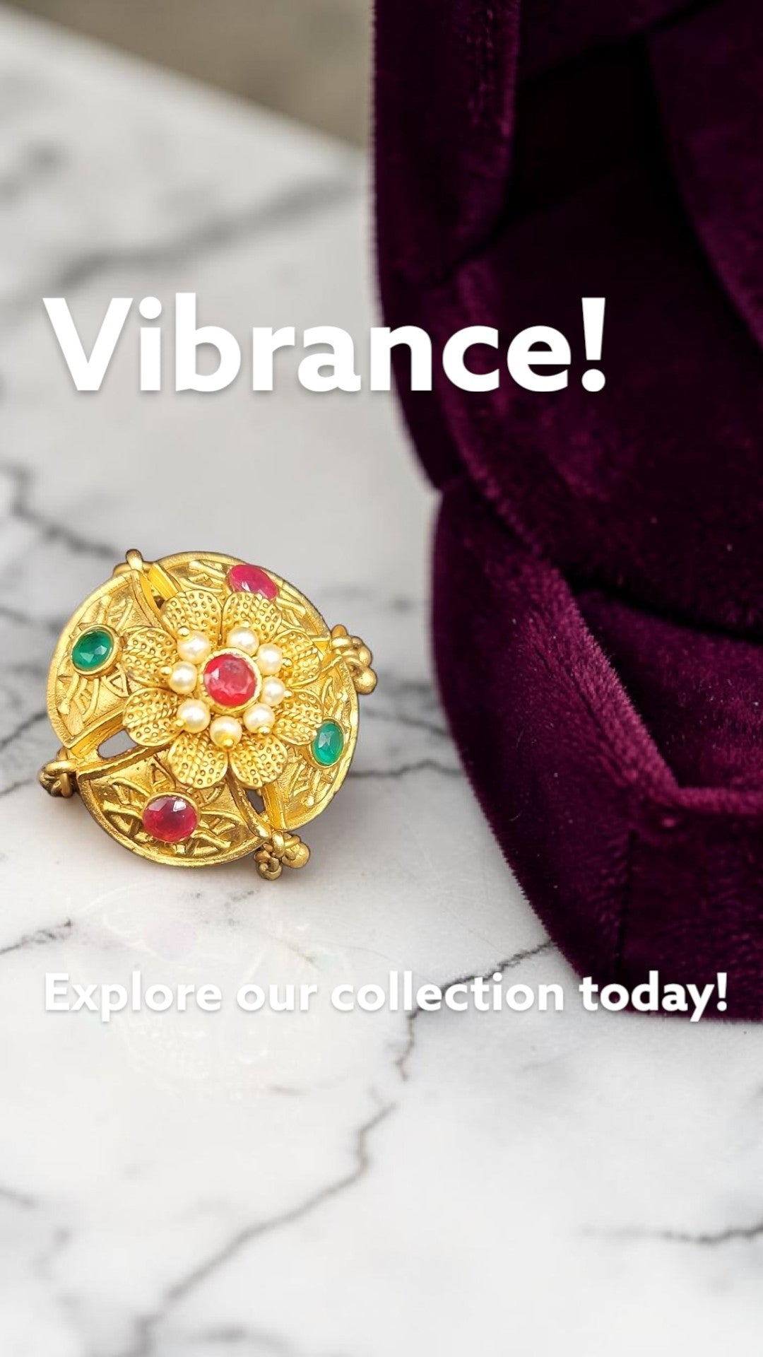 PSK ELEGANCE Antique Gold Floral Statement Ring | Multicolor Stone Traditional Adjustable Ring for Women