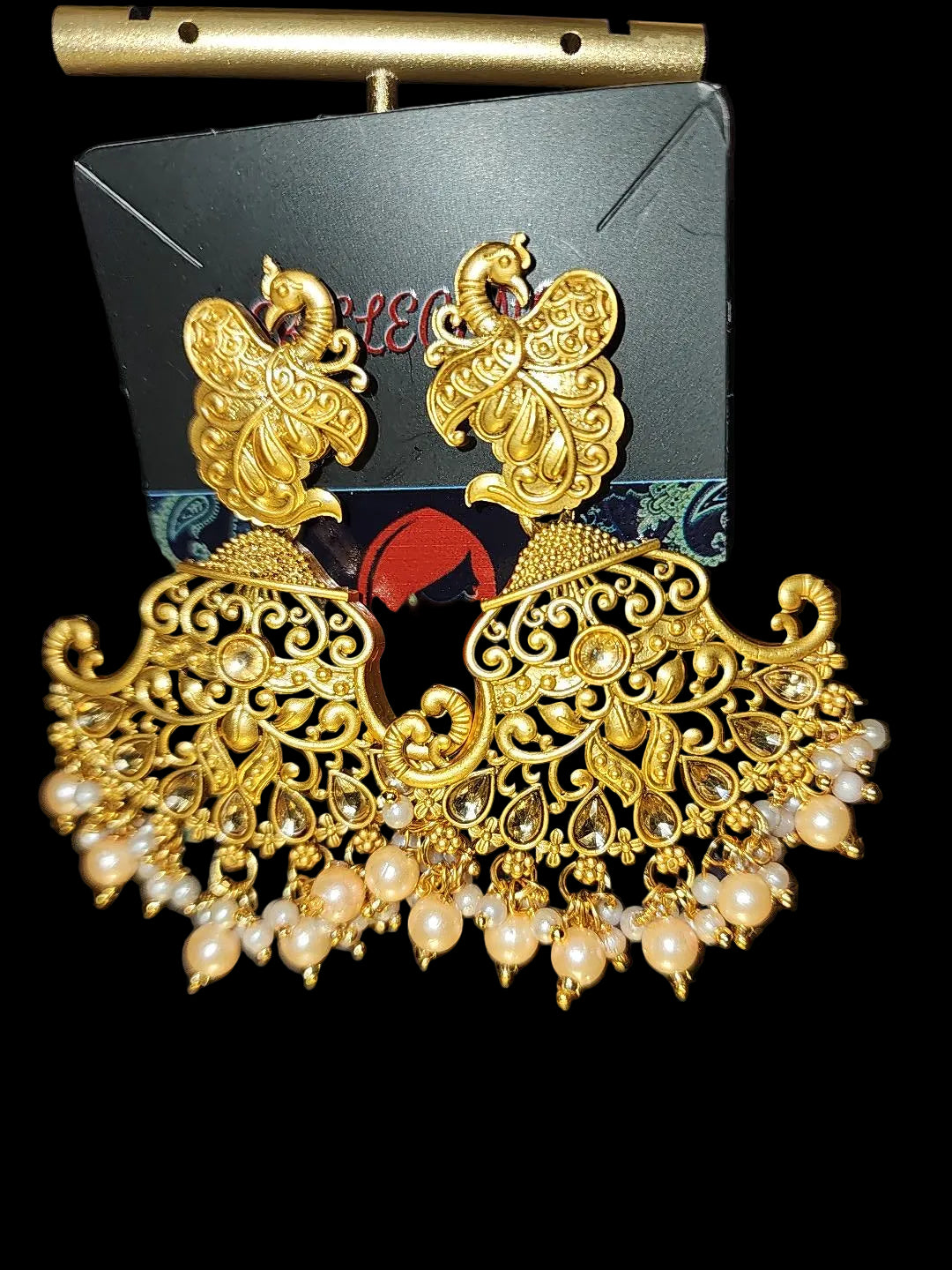 Royal Peacock Gold Jhumka Earrings