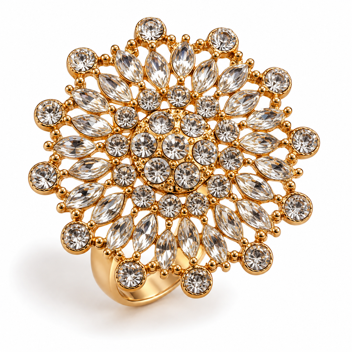 PSK ELEGANCE Crystal Floral Party Cocktail Ring