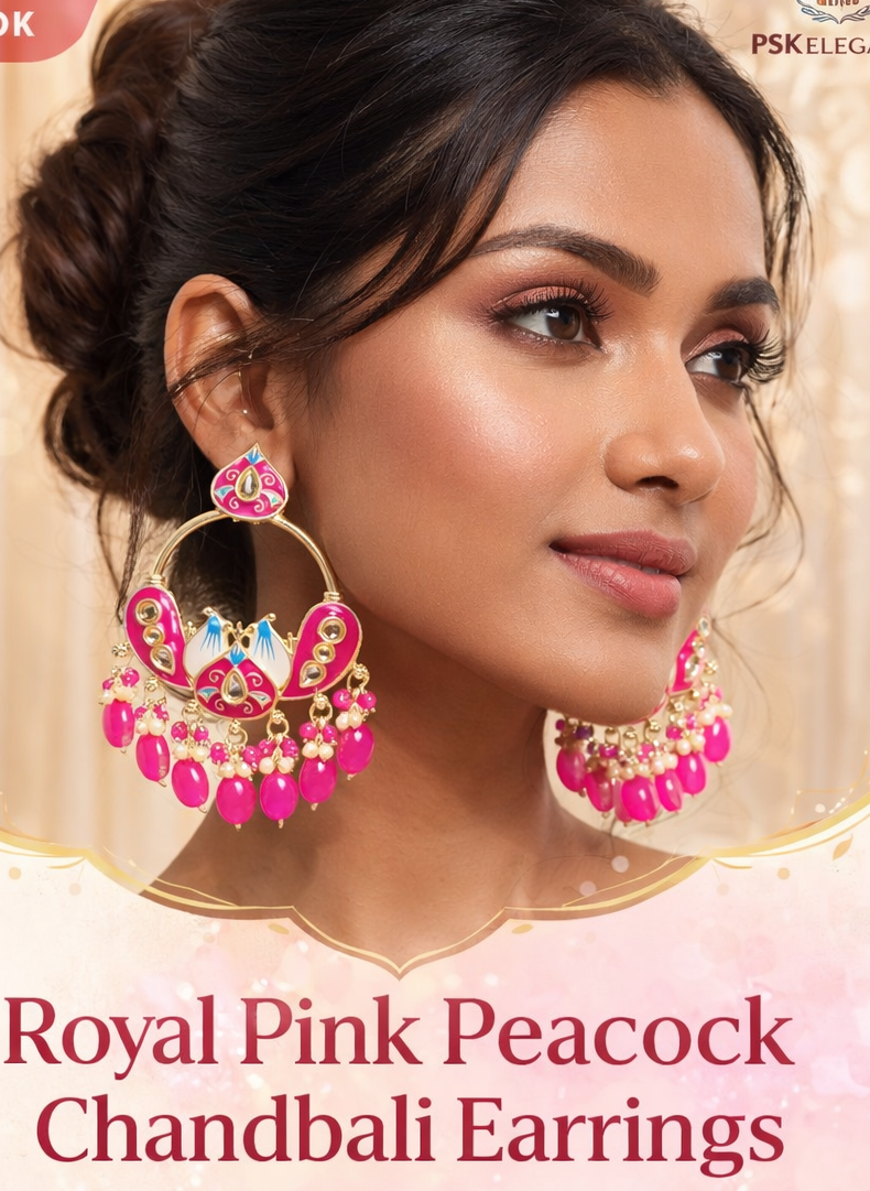 Royal Pink Peacock Chandbali Earrings