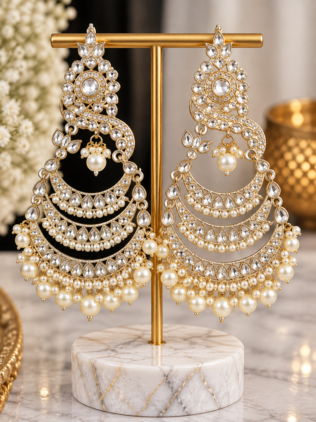 Gold-Tone Kundan Crescent Chandbali Earrings