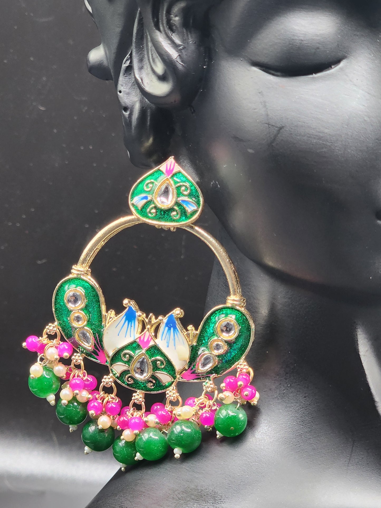 Emerald Pink Chandbali Statement Earrings