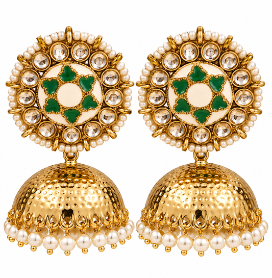 Green Meenakari Jhumka Earrings