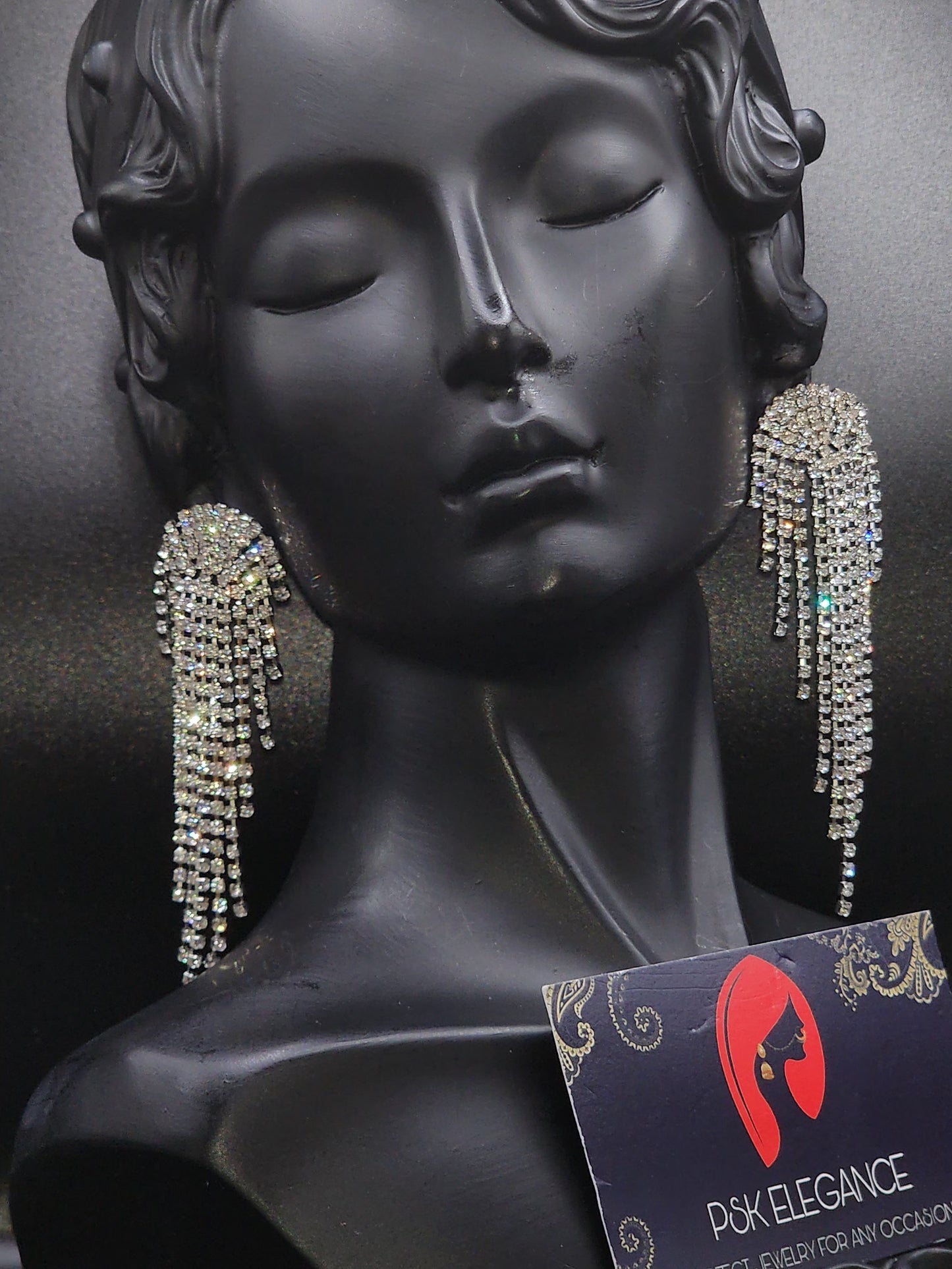 Silver Crystal Jhumka Statement Drop Earrings