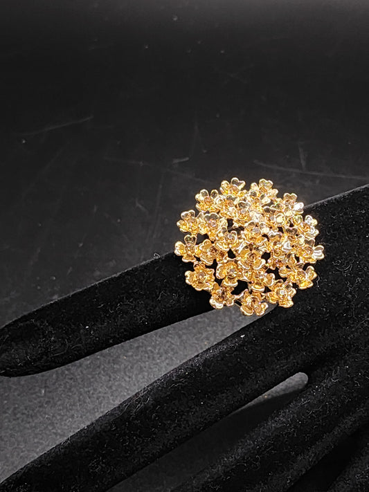 PSK ELEGANCE Gold Floral Cluster Statement Ring | Crystal Flower Adjustable Cocktail Ring for Women