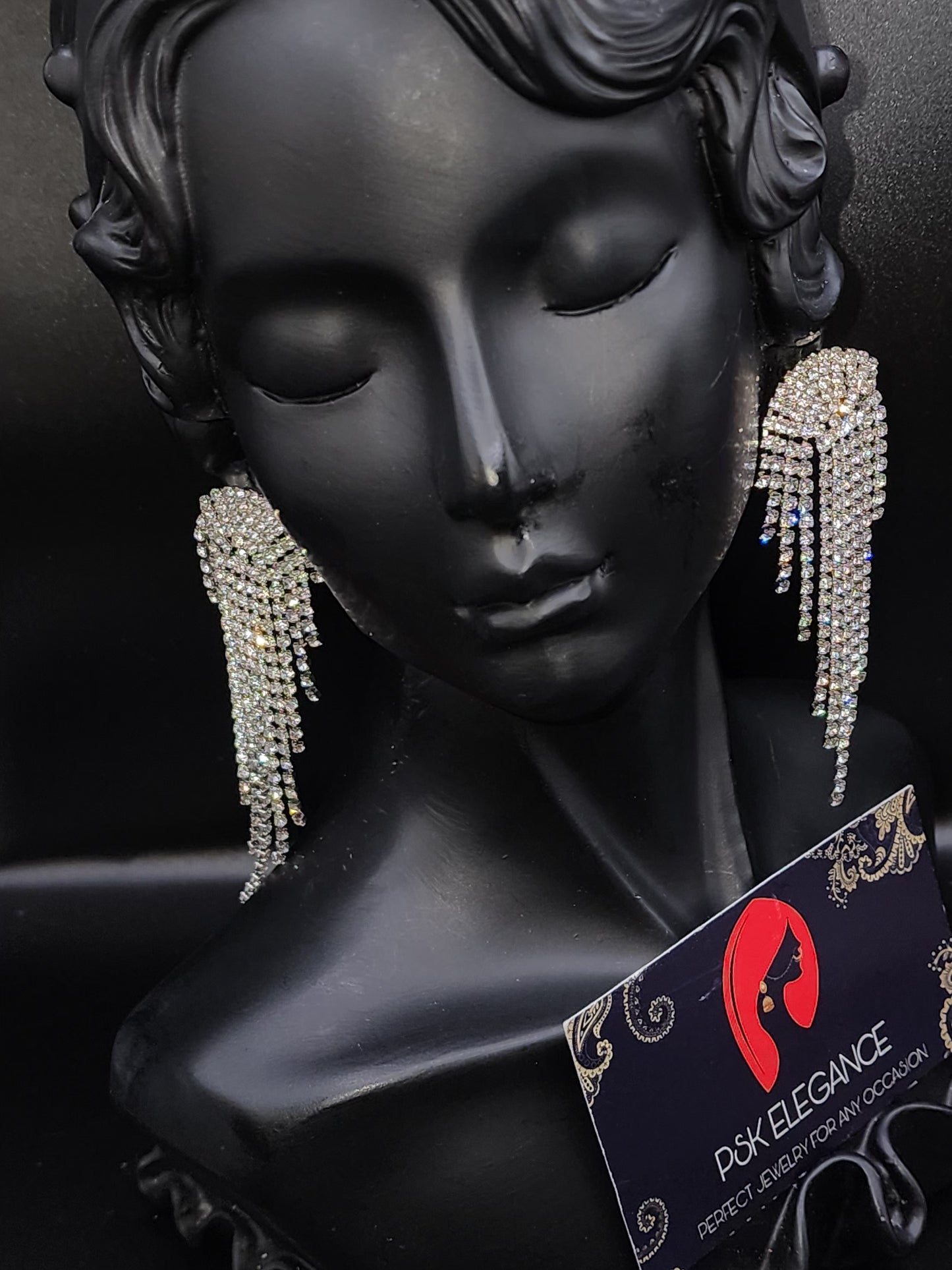 Silver Crystal Jhumka Statement Drop Earrings