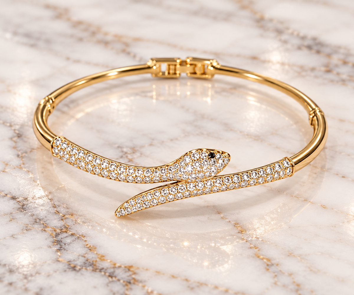 Gold-Tone Crystal Serpent Cuff Bracelet