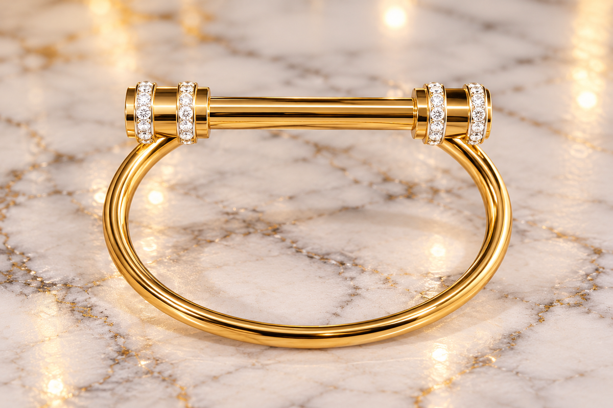 Gold-Tone Crystal Bar Bangle