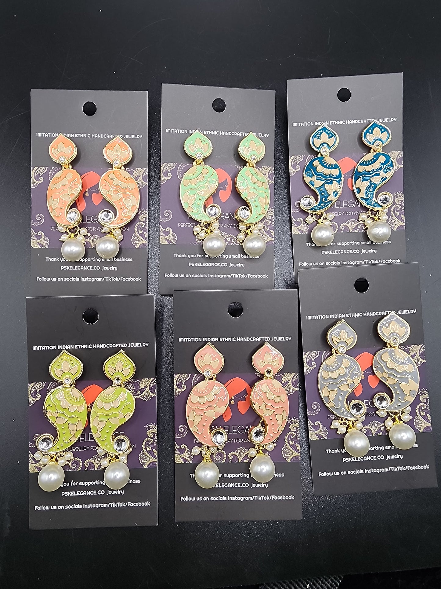 PSK ELEGANCE Grey & Gold Paisley Drop Earrings with Pearl Charm