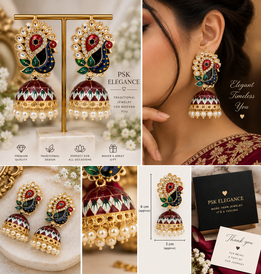 Peacock Meenakari Jhumka Earrings