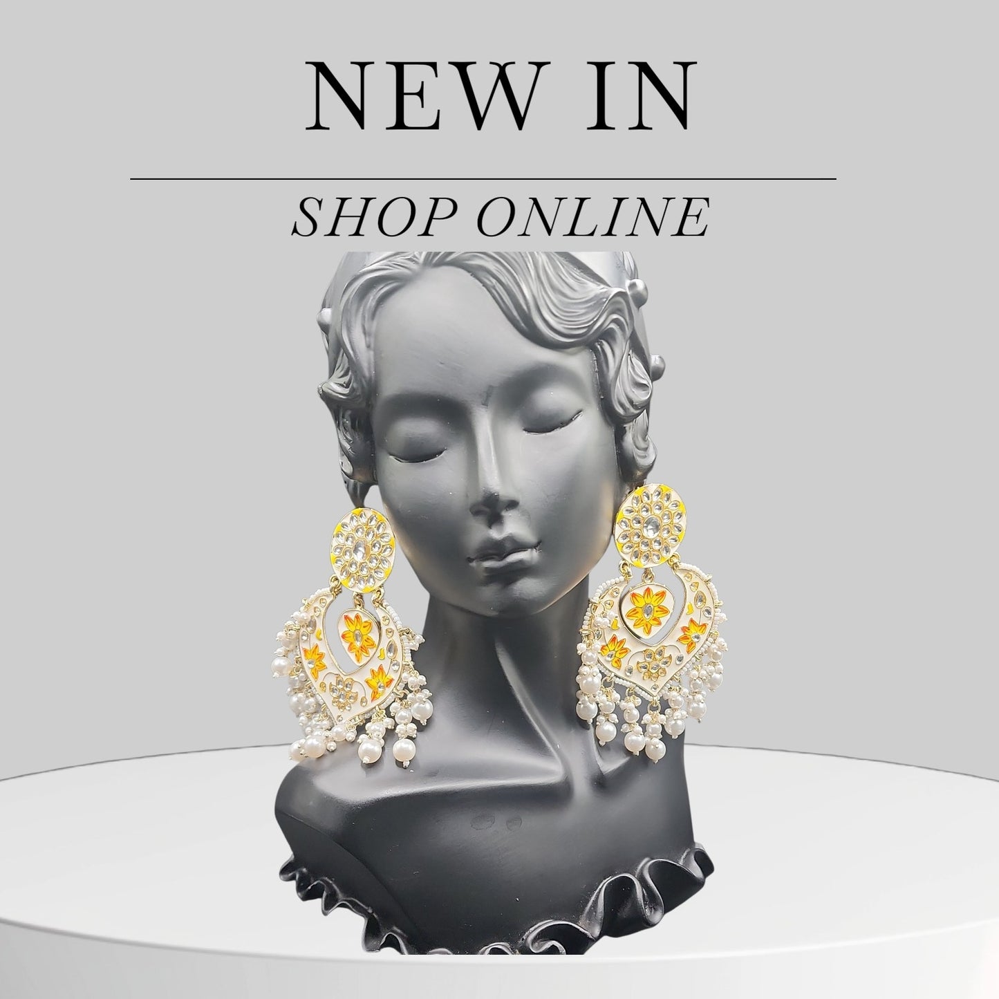 PSK ELEGANCE Ivory Meenakari Heart Chandbali Earrings | Floral Kundan Pearl Drop Statement Jewelry