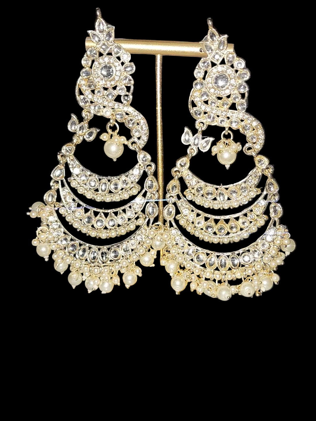 Gold-Tone Kundan Crescent Chandbali Earrings