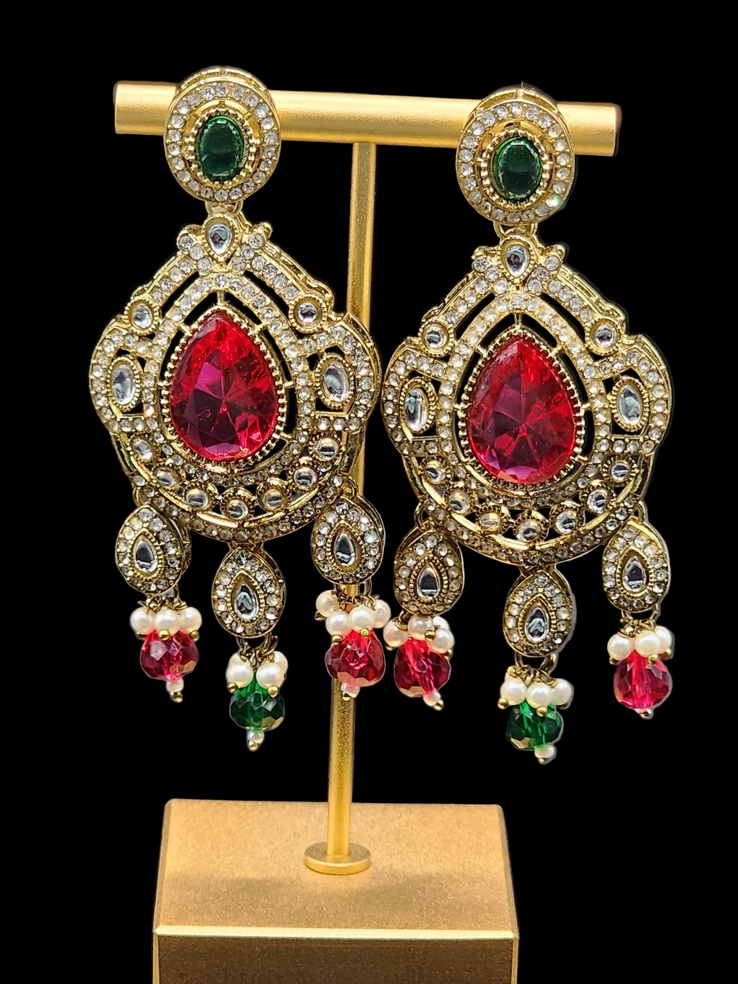 Ruby Kundan Drop Statement Earrings