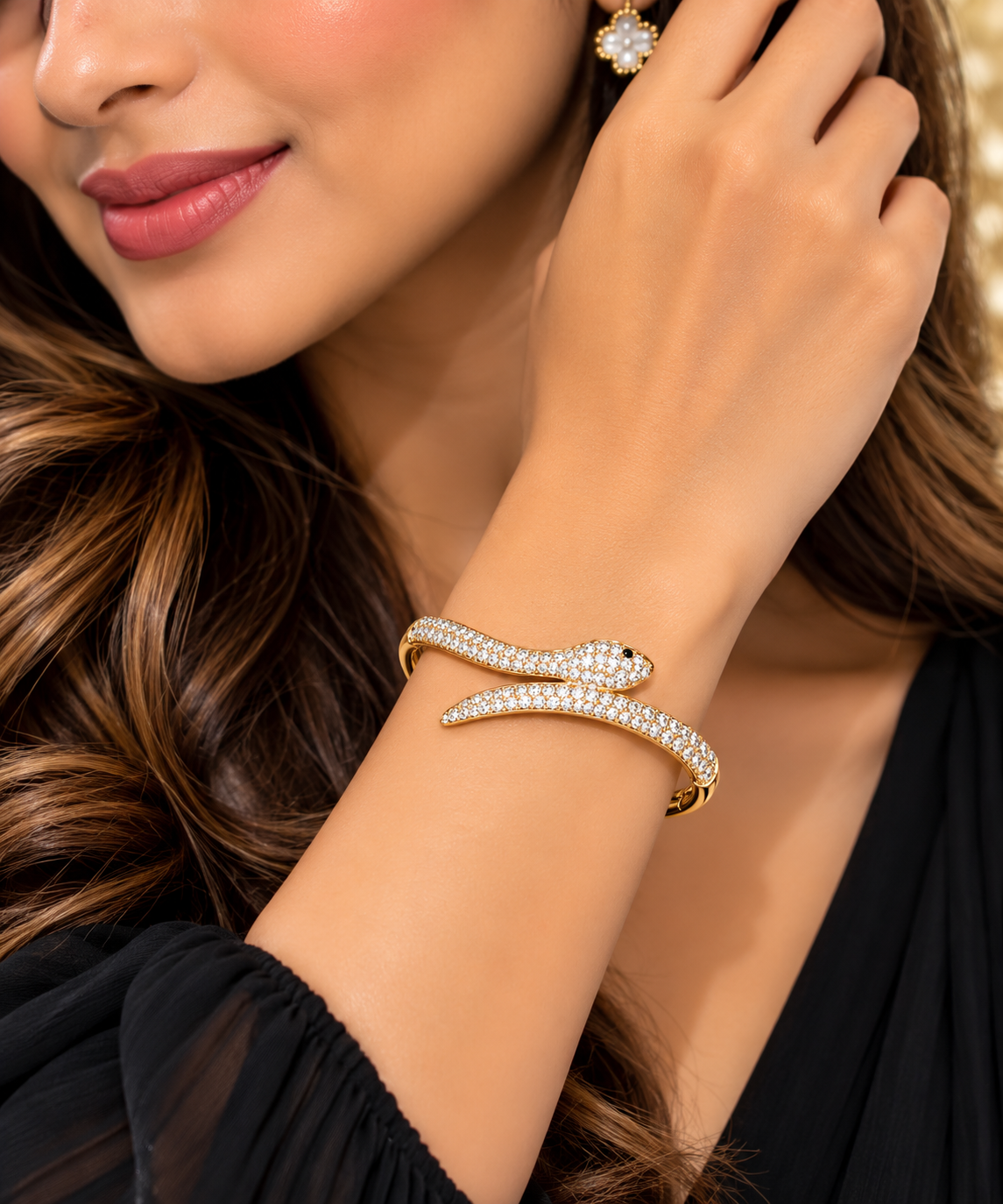 Gold-Tone Crystal Serpent Cuff Bracelet