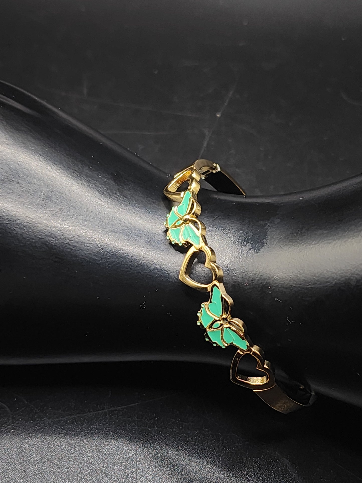 Butterfly Heart Charm Bracelet (Mint & Gold)