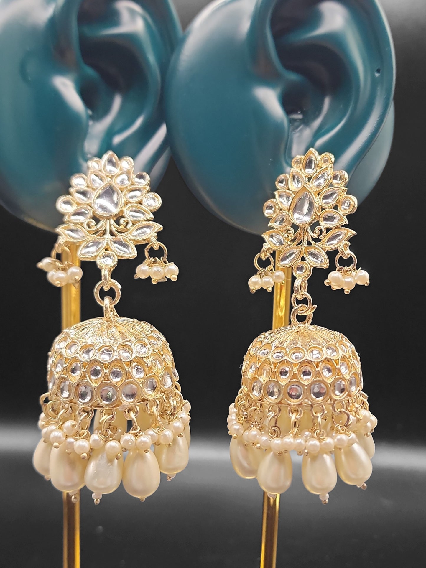 Gold Kundan Pearl Jhumka Earrings | Indian Bridal & Festive Statement Earrings